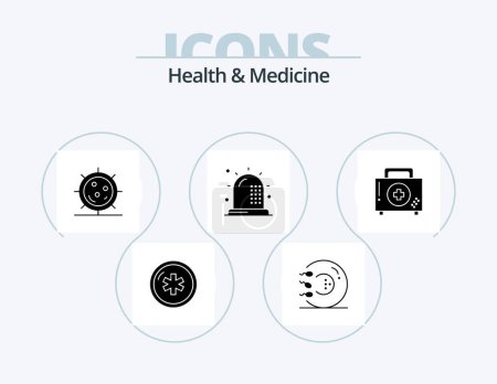 Ilustración de Health and Medicine Glyph Icon Pack 5 Icon Design. fitness. ambulance. health. medicine. form - Imagen libre de derechos