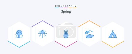 Téléchargez les illustrations : Spring 25 Blue icon pack including camp. tree. spring. palm. rabbit - en licence libre de droit
