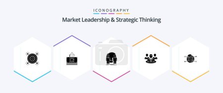 Téléchargez les illustrations : Market Leadership And Strategic Thinking 25 Glyph icon pack including conversation. chat. transfer. group. identity - en licence libre de droit
