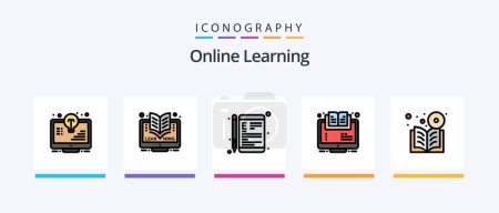 Téléchargez les illustrations : Online Learning Line Filled 5 Icon Pack Including learning. online. computer. online. education. Creative Icons Design - en licence libre de droit