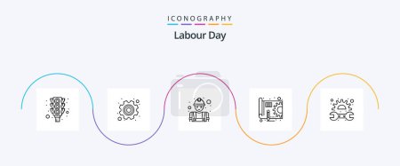 Illustration for Labour Day Line 5 Icon Pack Including mechanic. gear. builder. pen. blue print - Royalty Free Image