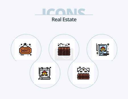 Ilustración de Real Estate Line Filled Icon Pack 5 Icon Design. sold. real. dollar house. estate. house - Imagen libre de derechos