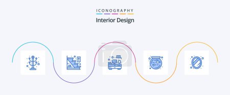 Illustration for Interior Design Blue 5 Icon Pack Including home. interior. computer. pet. bowl - Royalty Free Image