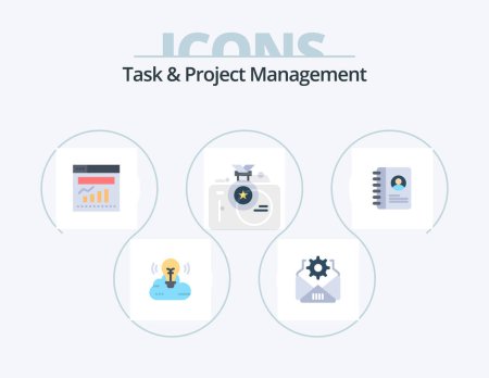 Illustration for Task And Project Management Flat Icon Pack 5 Icon Design. . contact. graph. book. award badge - Royalty Free Image