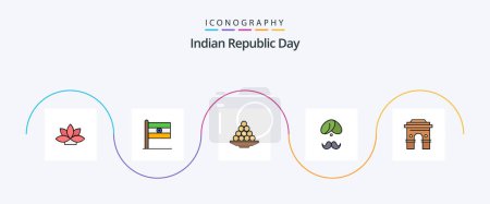 Illustration for Indian Republic Day Line Filled Flat 5 Icon Pack Including indian. hindu. bowl. treat. laddu - Royalty Free Image