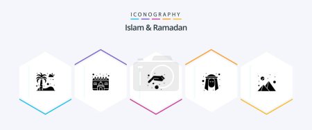Téléchargez les illustrations : Islam And Ramadan 25 Glyph icon pack including arab. muslim. ramadan. man. islam - en licence libre de droit