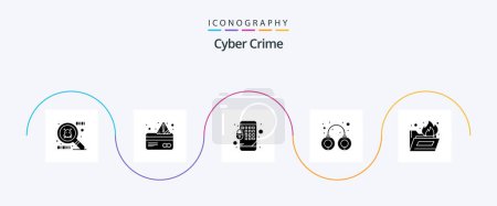 Ilustración de Cyber Crime Glyph 5 Icon Pack Including . folder fire. mobile. folder antivirus. arrest - Imagen libre de derechos