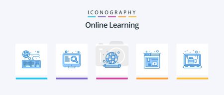 Illustration for Online Learning Blue 5 Icon Pack Including online. web. screen. online. knowledge. Creative Icons Design - Royalty Free Image