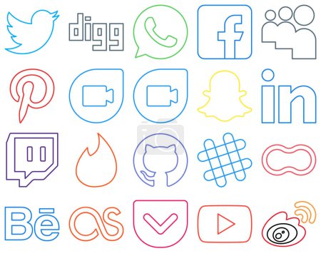 Téléchargez les illustrations : 20 Unique Colourful Outline Social Media Icons such as peanut. github. pinterest. tinder and professional Elegant and minimalist - en licence libre de droit
