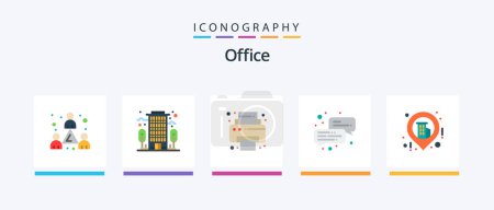 Ilustración de Office Flat 5 Icon Pack Including . map. printer. location. office. Creative Icons Design - Imagen libre de derechos
