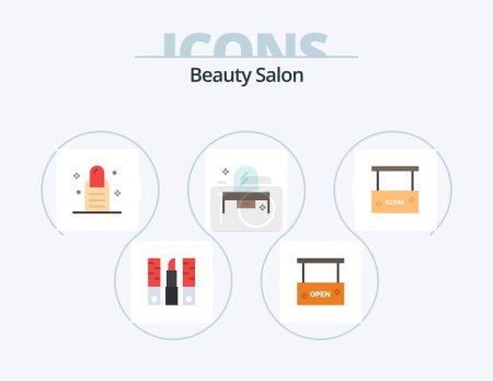 Ilustración de Beauty Salon Flat Icon Pack 5 Icon Design. mirror. drawer. open salon. bedroom. salon - Imagen libre de derechos