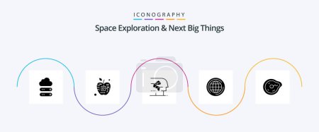 Illustration for Space Exploration And Next Big Things Glyph 5 Icon Pack Including think. globe. electronic. world. human - Royalty Free Image