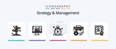Ilustración de Strategy And Management Line Filled 5 Icon Pack Including network. connect. stamp. paper. network. Creative Icons Design - Imagen libre de derechos