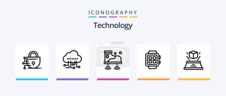 Téléchargez les illustrations : Technology Line 5 Icon Pack Including wifi. technology. computing. smart. electronic. Creative Icons Design - en licence libre de droit