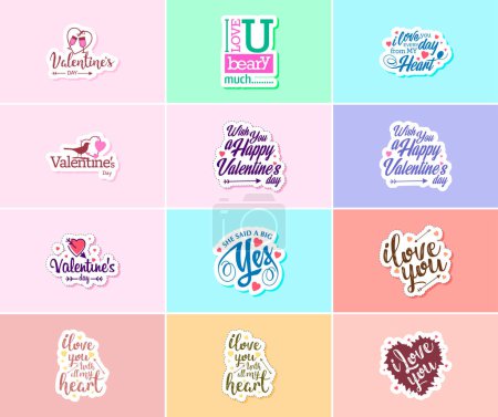 Ilustración de Saying I Love You with Valentine's Day Typography Stickers - Imagen libre de derechos