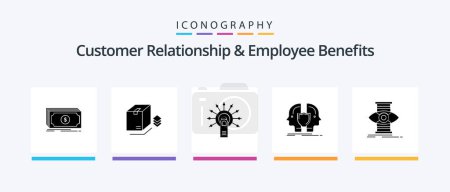 Téléchargez les illustrations : Customer Relationship And Employee Benefits Glyph 5 Icon Pack Including sheild. dual. touch. face. touch here. Creative Icons Design - en licence libre de droit