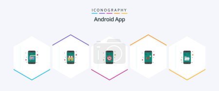 Téléchargez les illustrations : Android App 25 Flat icon pack including explore. control. app. volume. off - en licence libre de droit