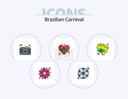 Ilustración de Brazilian Carnival Line Filled Icon Pack 5 Icon Design. country. brazil. ball. sun flower. carnival - Imagen libre de derechos