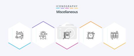 Illustration for Miscellaneous 25 Line icon pack including files. contact. watch. alarm - Royalty Free Image