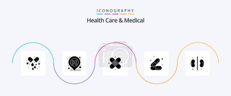 Téléchargez les illustrations : Health Care And Medical Glyph 5 Icon Pack Including health. medicines. care. health. care - en licence libre de droit