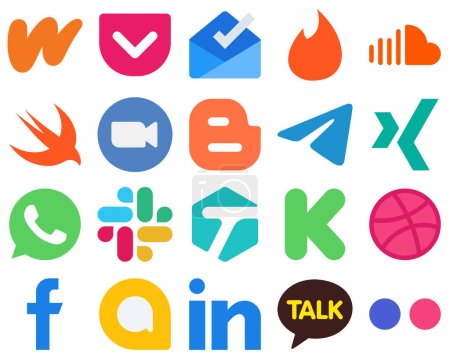 Téléchargez les illustrations : 20 Flat Social Media Icons for a Contemporary Web Design telegram. swift and blog icons. Minimalist Gradient Icon Set - en licence libre de droit