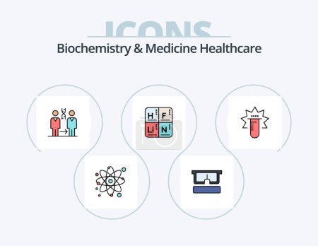 Ilustración de Biochemistry And Medicine Healthcare Line Filled Icon Pack 5 Icon Design. tube. medical. dna. skull of death. health - Imagen libre de derechos