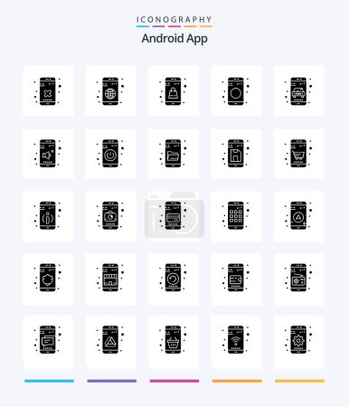 Téléchargez les illustrations : Creative Android App 25 Glyph Solid Black icon pack  Such As online. sign. bag. share. bluetooth - en licence libre de droit