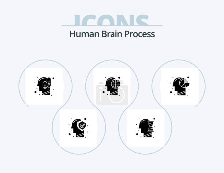 Téléchargez les illustrations : Human Brain Process Glyph Icon Pack 5 Icon Design. mind. head. hour glass. global. logical - en licence libre de droit