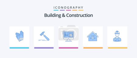 Téléchargez les illustrations : Building And Construction Blue 5 Icon Pack Including repair. building. carpenter. home. lcd. Creative Icons Design - en licence libre de droit