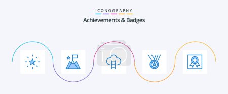 Illustration for Achievements and Badges Blue 5 Icon Pack Including badge. performance. career. medals. prize - Royalty Free Image