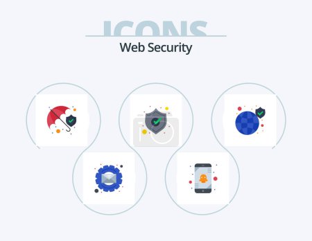 Téléchargez les illustrations : Web Security Flat Icon Pack 5 Icon Design. safety. global. insurance. shield. protection - en licence libre de droit
