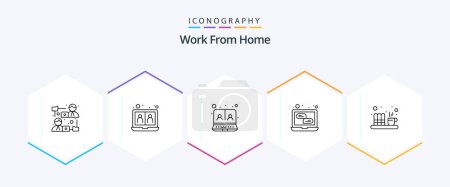 Illustration for Work From Home 25 Line icon pack including coffee. web. sharing. online. video conference - Royalty Free Image