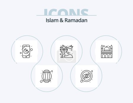 Ilustración de Islam And Ramadan Line Icon Pack 5 Icon Design. blind. islam. dates. fire. cloud - Imagen libre de derechos