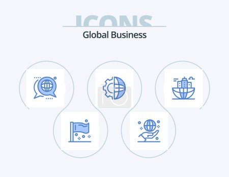Illustration for Global Business Blue Icon Pack 5 Icon Design. international. development. hand. message. forum - Royalty Free Image