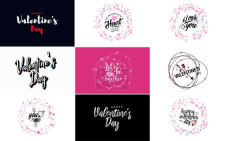Ilustración de Hand-drawn black lettering Valentine's Day and pink hearts on white background vector illustration suitable for use in design of cards. banners. logos. flyers. labels. icons. badges. and stickers - Imagen libre de derechos