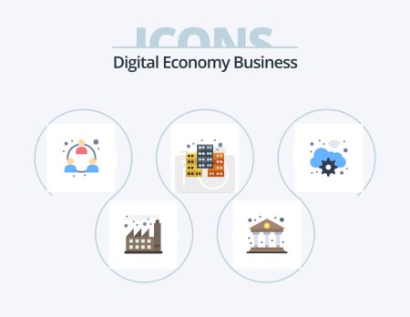 Illustration for Digital Economy Business Flat Icon Pack 5 Icon Design. digital. gear. marketing. cloud. economy - Royalty Free Image