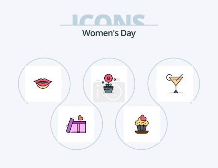 Ilustración de Womens Day Line Filled Icon Pack 5 Icon Design. box. read. women. library. love - Imagen libre de derechos