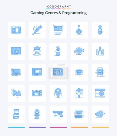 Ilustración de Creative Gaming Genres And Programming 25 Blue icon pack  Such As gaming. arcade. game. progress. function - Imagen libre de derechos