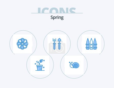 Illustration for Spring Blue Icon Pack 5 Icon Design. garden. shovel. flower. rake. garden - Royalty Free Image