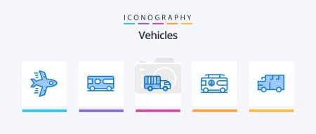 Illustration for Vehicles Blue 5 Icon Pack Including transportation. bus. lorry. van. hippy. Creative Icons Design - Royalty Free Image