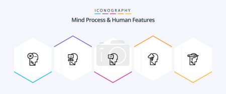 Téléchargez les illustrations : Mind Process And Human Features 25 Line icon pack including head. dialog. theory. mind. human - en licence libre de droit