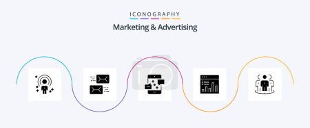 Téléchargez les illustrations : Marketing And Advertising Glyph 5 Icon Pack Including chart. analysis. letter. message. email - en licence libre de droit