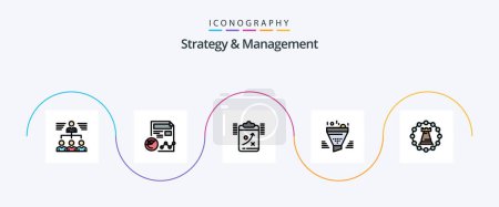 Téléchargez les illustrations : Strategy And Management Line Filled Flat 5 Icon Pack Including sort. filter. analytics. management. strategy - en licence libre de droit