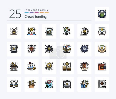 Ilustración de Crowdfunding 25 Line Filled icon pack including microscope. budget. capital. revenue. income - Imagen libre de derechos