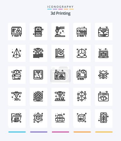 Illustration for Creative 3d Printing 25 OutLine icon pack  Such As 3d. webd. plastic. internet. gadget - Royalty Free Image