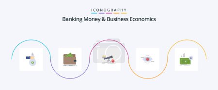 Ilustración de Banking Money And Business Economics Flat 5 Icon Pack Including eye. prediction. money. market. finance - Imagen libre de derechos