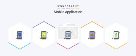 Téléchargez les illustrations : Mobile Application 25 Flat icon pack including battery. mobile. app. clock. alarm - en licence libre de droit