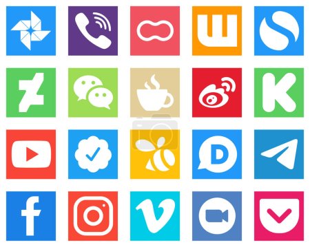 Illustration for 20 Elegant Social Media Icons such as china; weibo; simple and caffeine icons. Fully customizable and high quality - Royalty Free Image