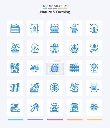 Téléchargez les illustrations : Creative Nature And Farming 25 Blue icon pack  Such As farming. potted plant. bag. plant. food - en licence libre de droit