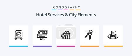 Illustration for Hotel Services And City Elements Line 5 Icon Pack Including luggage. bottles. hotel. bottl. alcohol. Creative Icons Design - Royalty Free Image